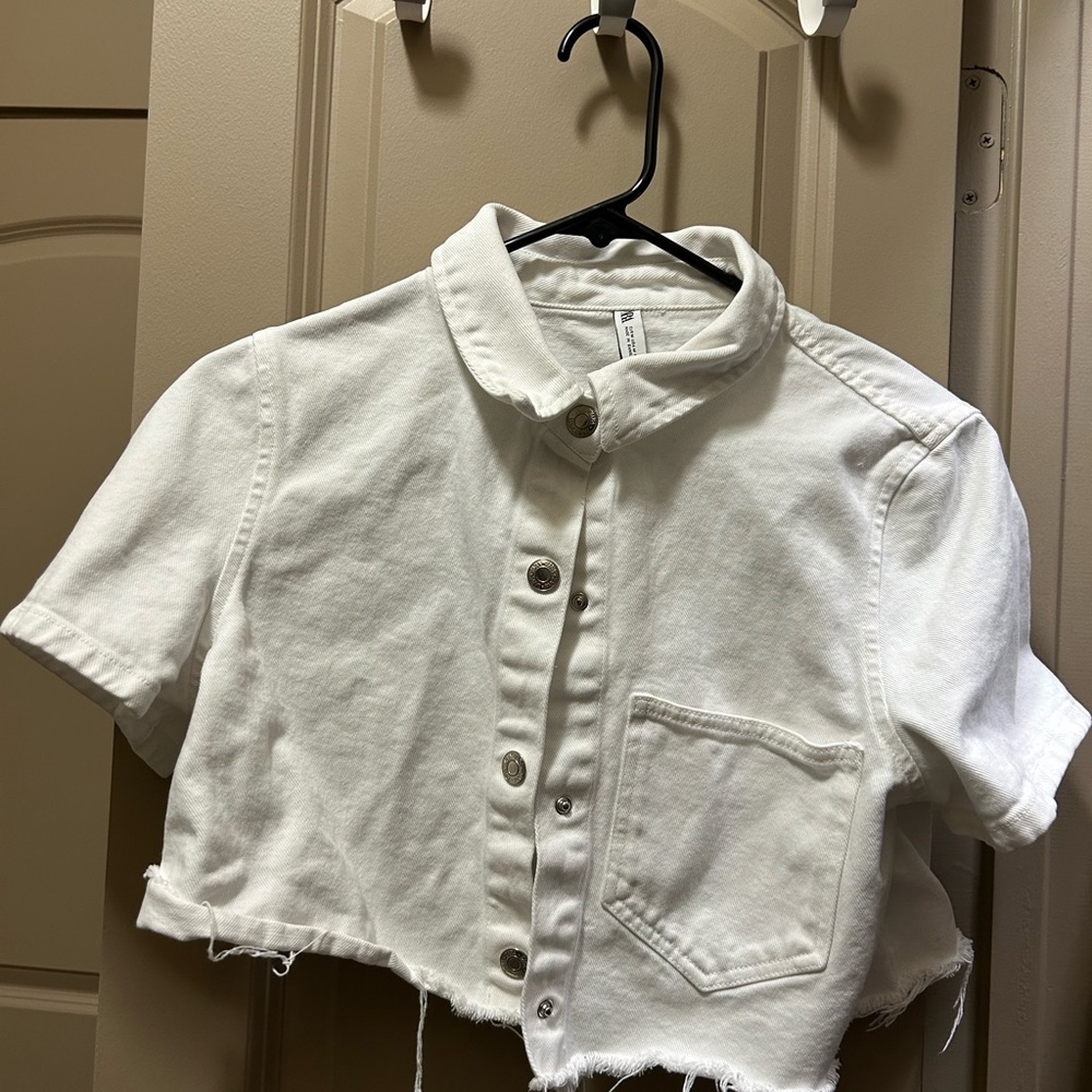 Zara White Cropped Button-Down Jacket